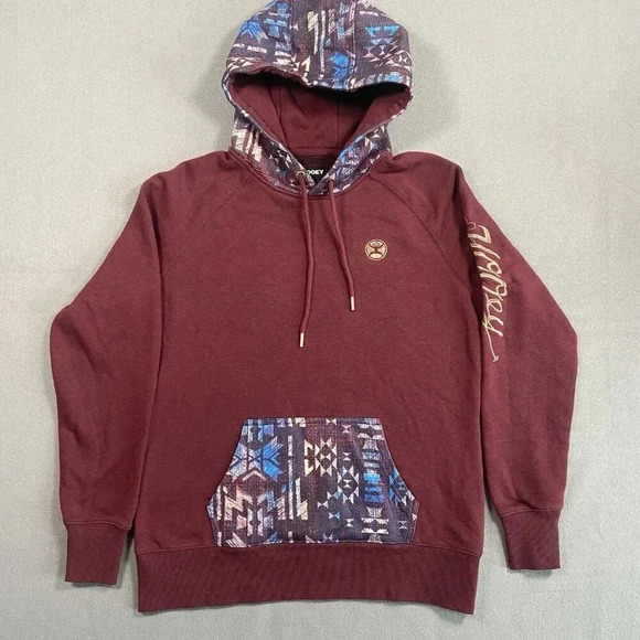 Hooey Veracruz Maroon with Aztec Pocket Hoodie Women’s Size M Medium Western - Picture 3 of 16
